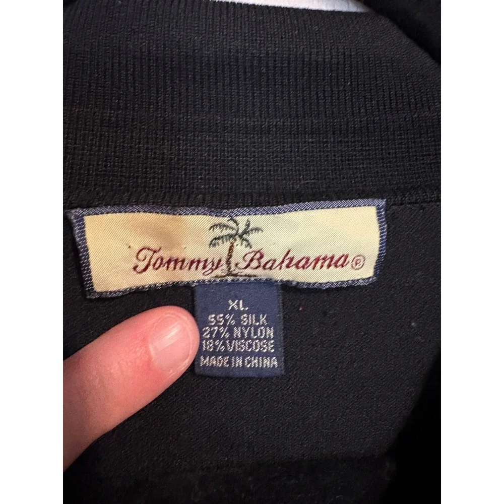 Tommy Bahama Mens XL Black Silk Blend Long‎ Sleeve Polo Sweater Knit Collared